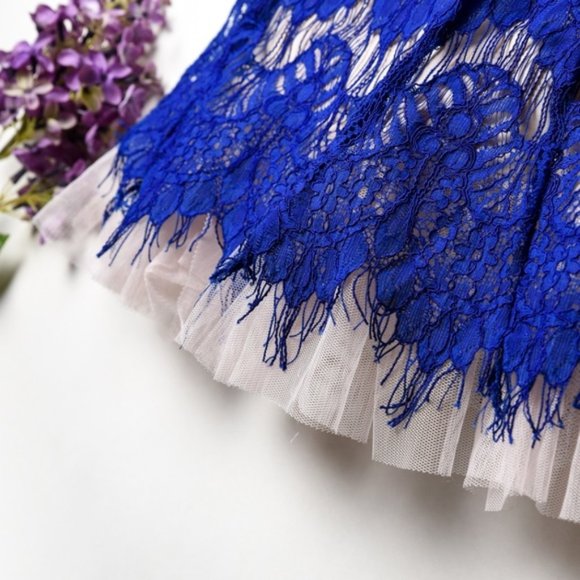 NWT B. DARLIN Royal Blue Fit Flare Lace Dress 7 Jr elegant prom party dress - Picture 4 of 5